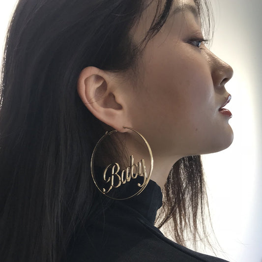 Jewelry Fashion Retro Personality Geometric Strand Hollow Earrings Female Exaggerated Temperament Circle Letter Earrings