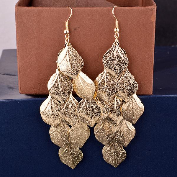 Fashion OL Multi-level Leaf Frosted Long Earrings Women's Versatile Earrings Direct Approval