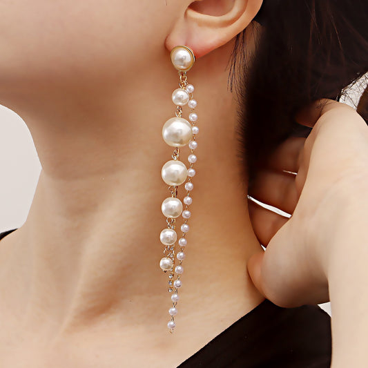 Jewelry ins geometric imitation pearl claw chain tassel earrings female hot girl earrings high-end niche