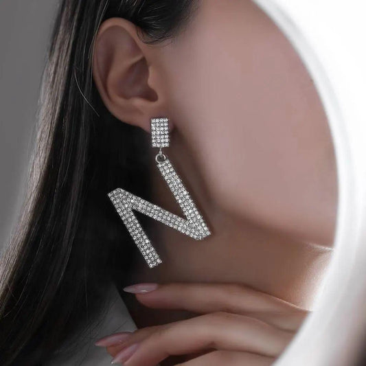 Ins full diamond letter earrings female fashion temperament niche design English letter earrings temperament earrings tide