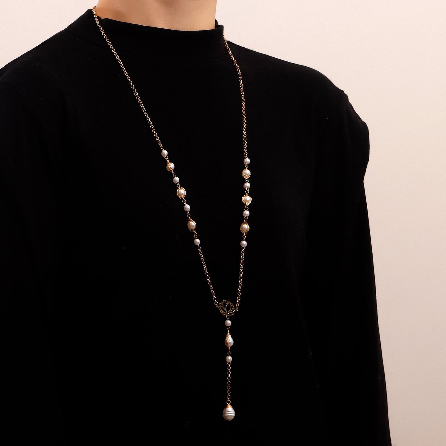 Jewelry Fashion Versatile Imitation Pearl Tassel Necklace Female Simple Design Retro Long Pendant