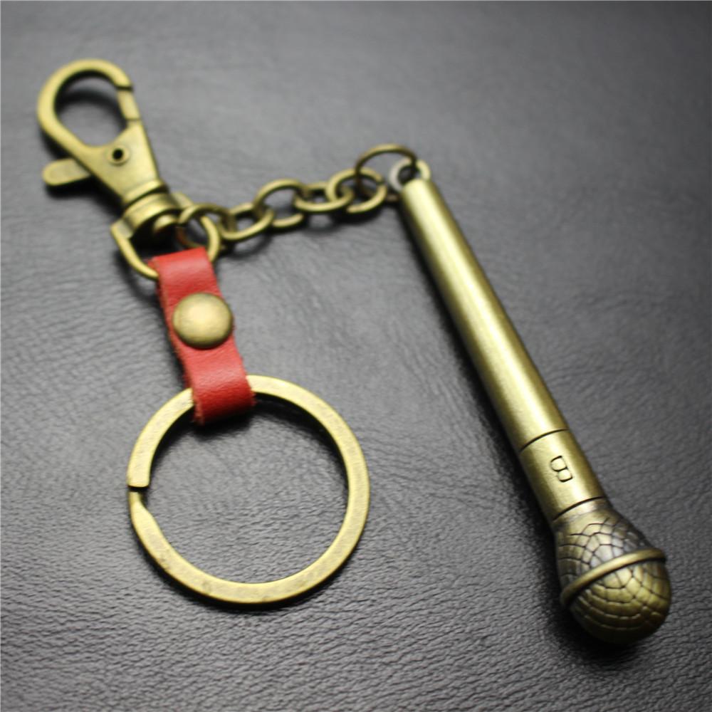 Long handle microphone microphone keychain antique silver bronze key ring jewelry bag pendant pendant