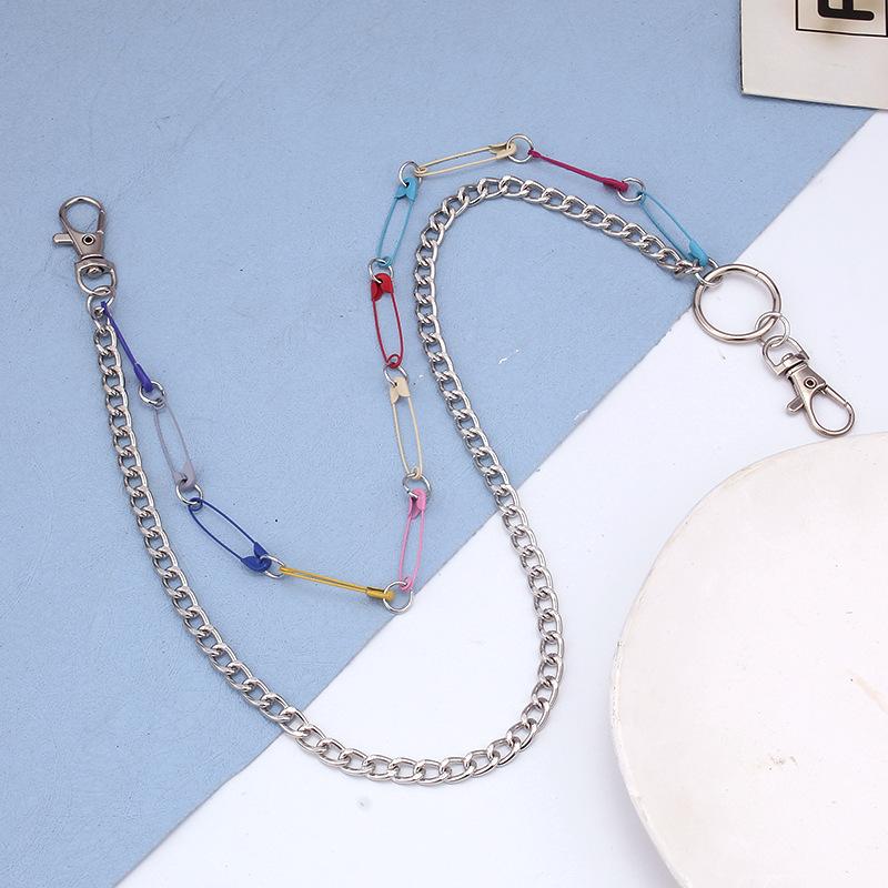 Jewelry ins creative color pin double-layer pants chain personality hip-hop punk metal waist chain female