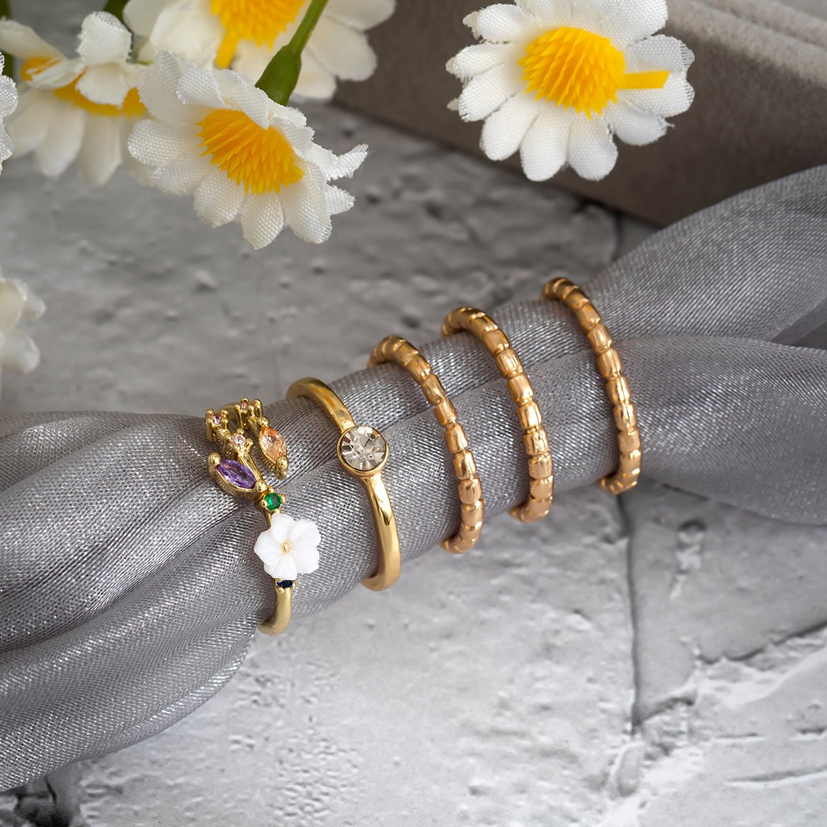 Jewelry Mix and Match Xingyue Ring Set Female Personality Micro-inlaid Butterfly Geometric Ring Jewelry