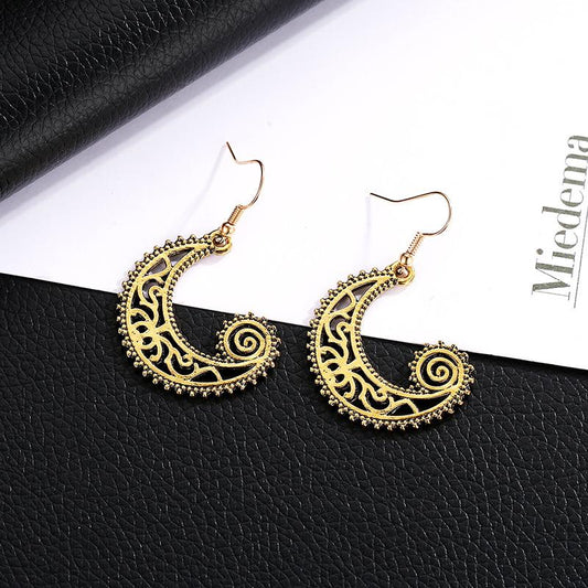 Ins creative earrings retro carved moon hook earrings female wave spiral earrings jewelry