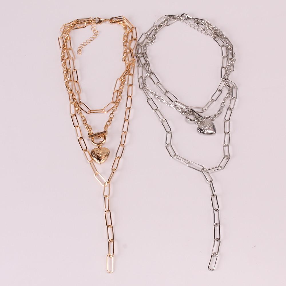 Jewelry Retro Peach Heart Opening OT Buckle Necklace Geometric Creative Y-shaped Tassel Chain Necklace Female