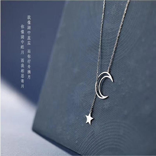 Ins cold simple star moon titanium steel necklace clavicle chain