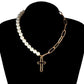 Jewelry Fashion Pearl Chain Cross Necklace Ladies Punk Retro Exaggerated Short Pendant