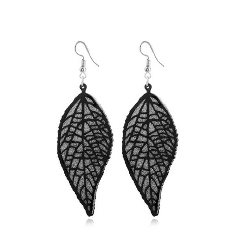 Gold Leaf Women's Earrings Hollow Double Layer Creative Earrings Alloy Ear Jewelry Trendy Night