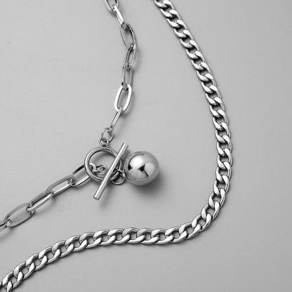 Double-layer stainless steel Cuban chain NK chain OT buckle ball necklace men's titanium steel necklace does not fade male