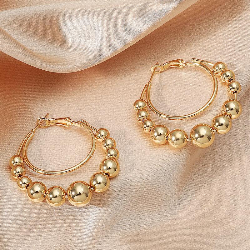 Simple Metal Earrings Personality Exaggerated Round Bead Studs Retro Fashion Earrings Earrings