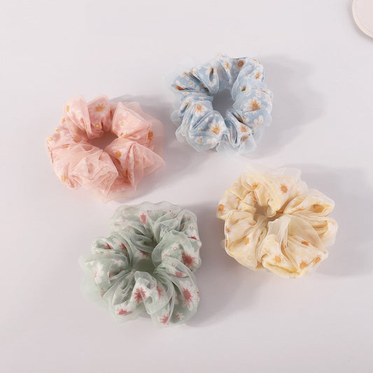 F479 double-layer fabric mesh hair ring small daisy printing sweet and cute commuting large intestine hair rope for age reduction