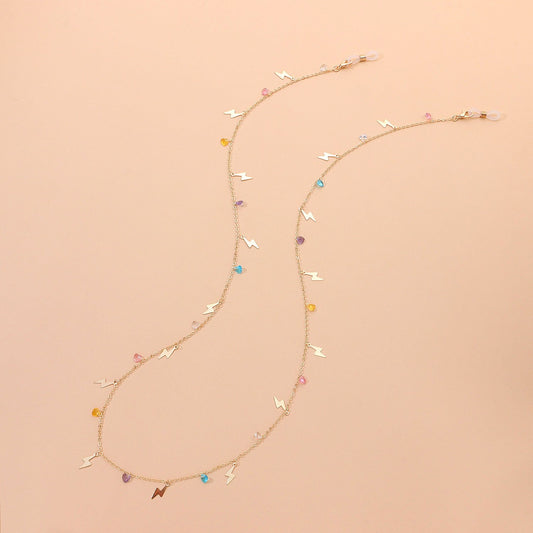Jewelry Fashion Color Rhinestone Gemstone Glasses Chain Versatile Metal Lightning Pendant Glasses Accessories