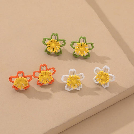 Taobao hollow small flower two-color stud earrings colorful flower paint earrings 925 silver needles