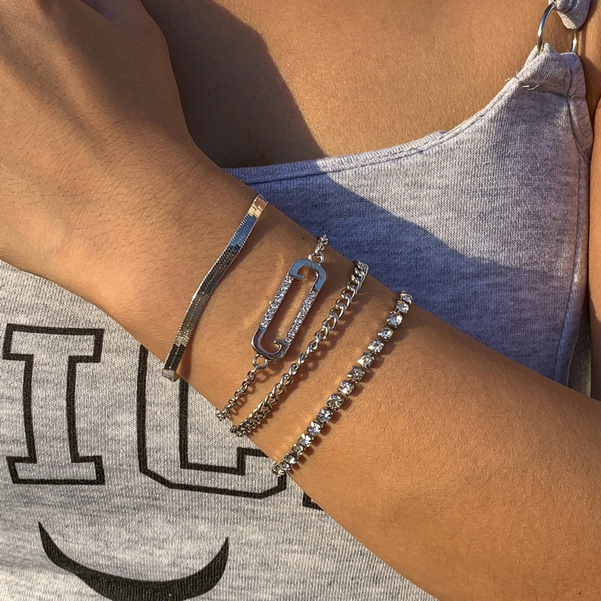 Jewelry Punk Exaggerated Hollow Thick Chain Bracelet Retro Metal Aluminum Chain Stacked Geometric Jewelry