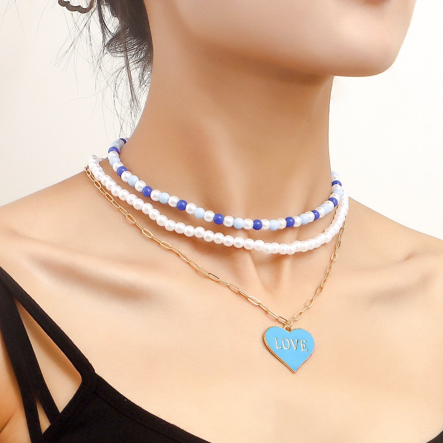 Jewelry Bohemia imitation pearl exaggerated color LOVE love pendant necklace hot girl necklace