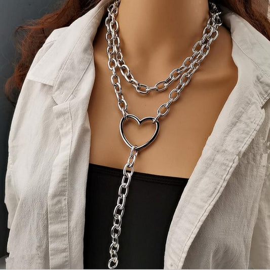 Accessories Creative Simple Circle Necklace Peach Heart Personality Exaggerated Punk Metal Necklace Female