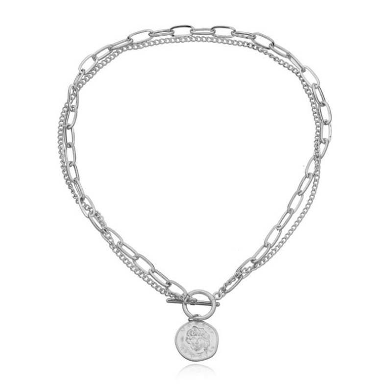Popular Jewelry Fashion Irregular Avatar Pendant Necklace Ladies Double Layer Simple Chain Necklace