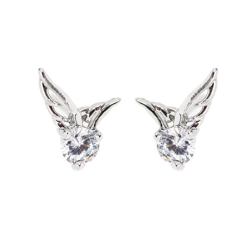 Angel Wings Wing Stud Earrings Delicate Silver Plated Zircon Earrings Jewelry