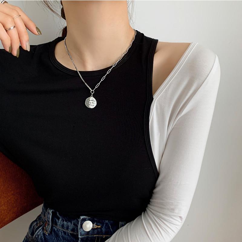 Alphabet round card necklace female ins trendy niche design hip-hop personality irregular clavicle chain