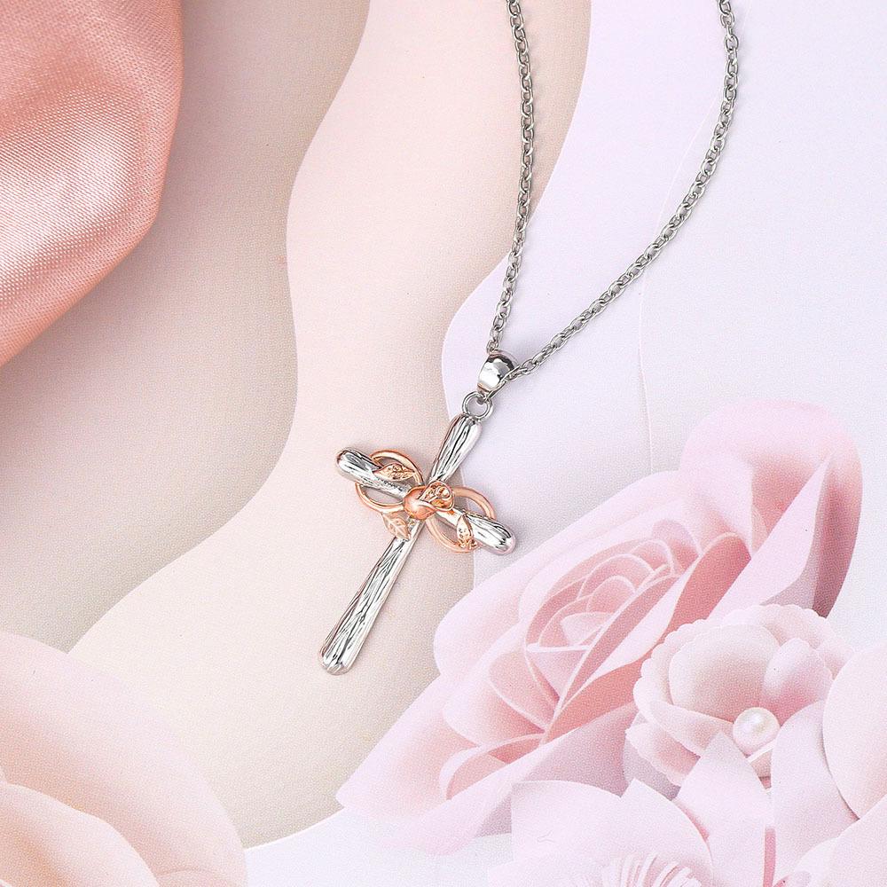 Women's Fashion Religious Belief Cross Rose Gold Flower Lucky Figure 8 Pendant Necklace