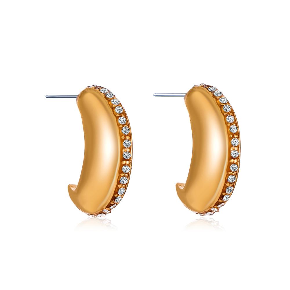 Ins micro-inlaid zircon moon earrings women's fashion ethnic metal geometric crescent earrings simple earrings