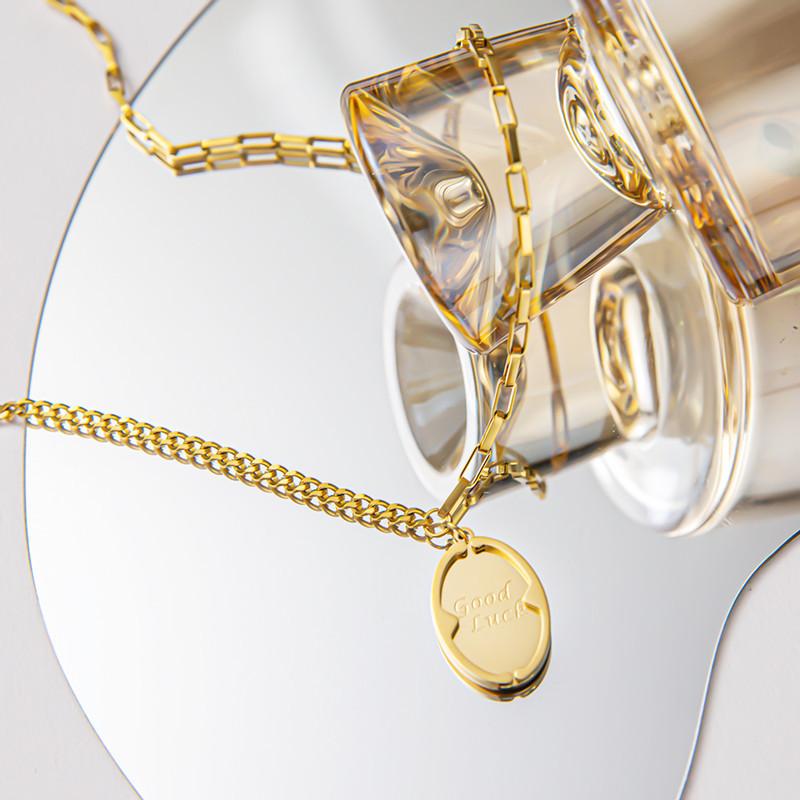 French GoodLuck Letter Oval Pendant Necklace Female Luck Clavicle Chain Lucky Valentine's Day Girlfriend