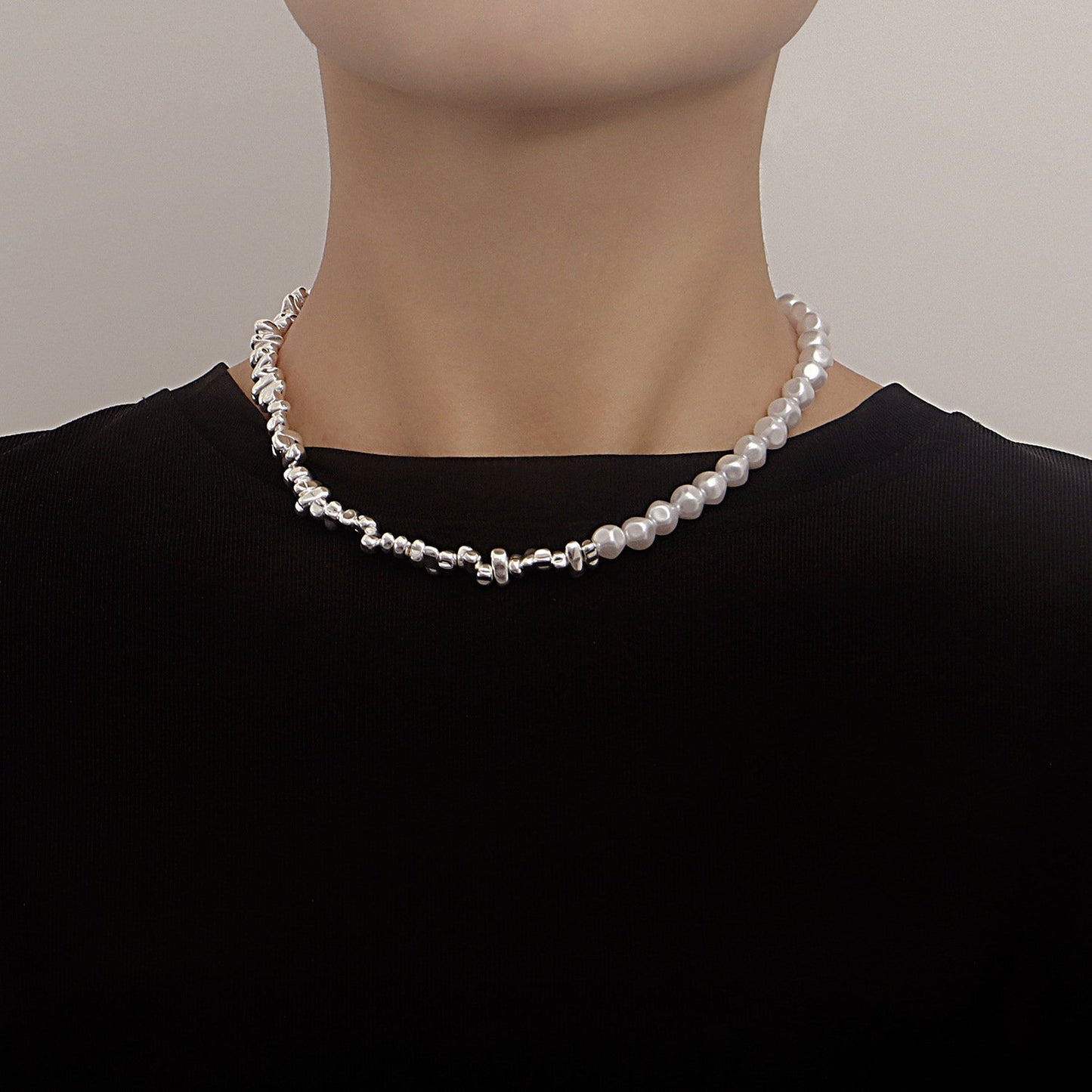 Jewelry broken silver a few taels irregular splicing pearl necklace sweater chain personality all-match trendy cool necklace