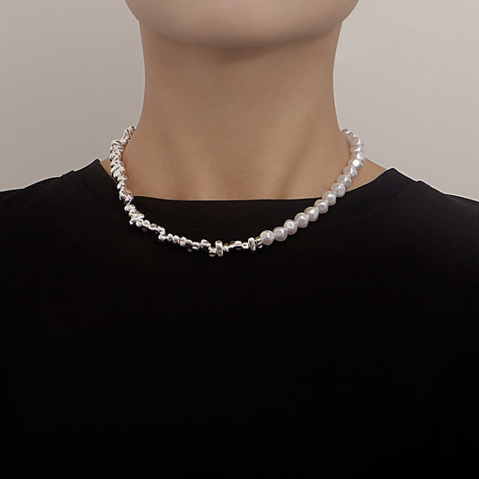 Jewelry broken silver a few taels irregular splicing pearl necklace sweater chain personality all-match trendy cool necklace