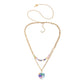 Stainless Steel Golden Love Flower Glazed Stone Key Pendant Titanium Steel Double Layer Necklace Clavicle Chain Female