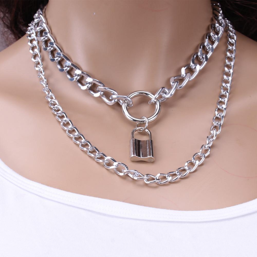 Jewelry autumn lock-shaped multi-layer alloy ring necklace creative simple chain necklace female