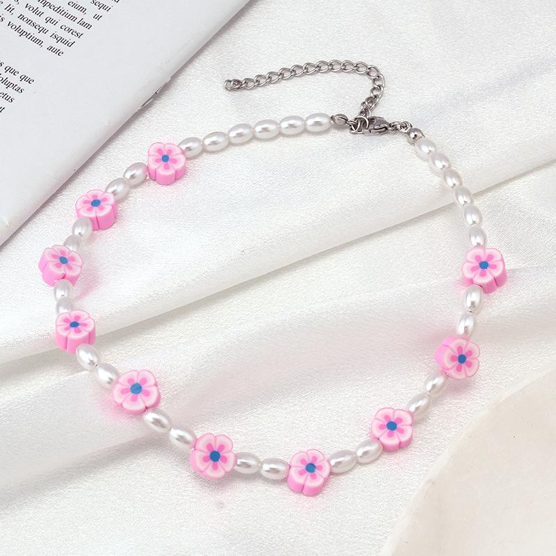 Fashion trend net red imitation pearl soft pottery flower clavicle chain ins a variety of fruit necklace