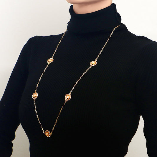 Jewelry niche design retro geometric diamond-encrusted disc long sweater chain necklace female trendy matching accessories