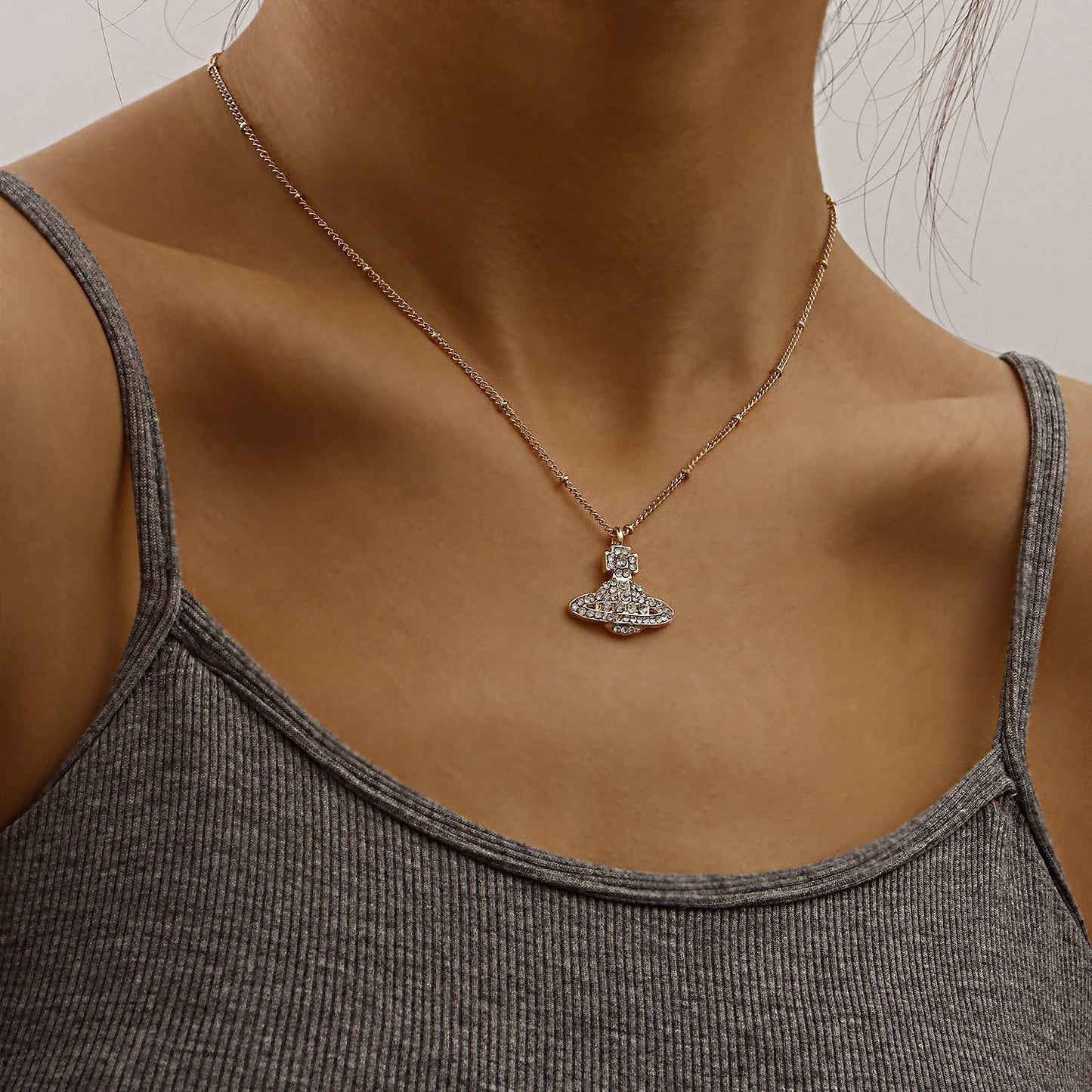 Jewelry Simple Trend Exaggerated Diamond Cosmic Planet Pendant Necklace Female Alloy Personality Necklace