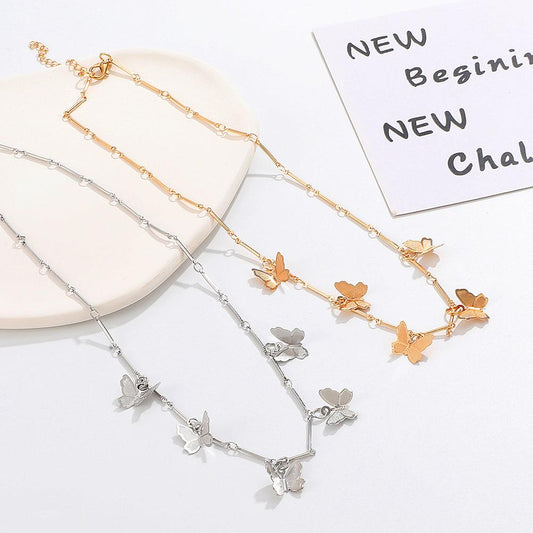 Ins five butterfly necklace female fashion personality butterfly pendant tassel clavicle chain necklace