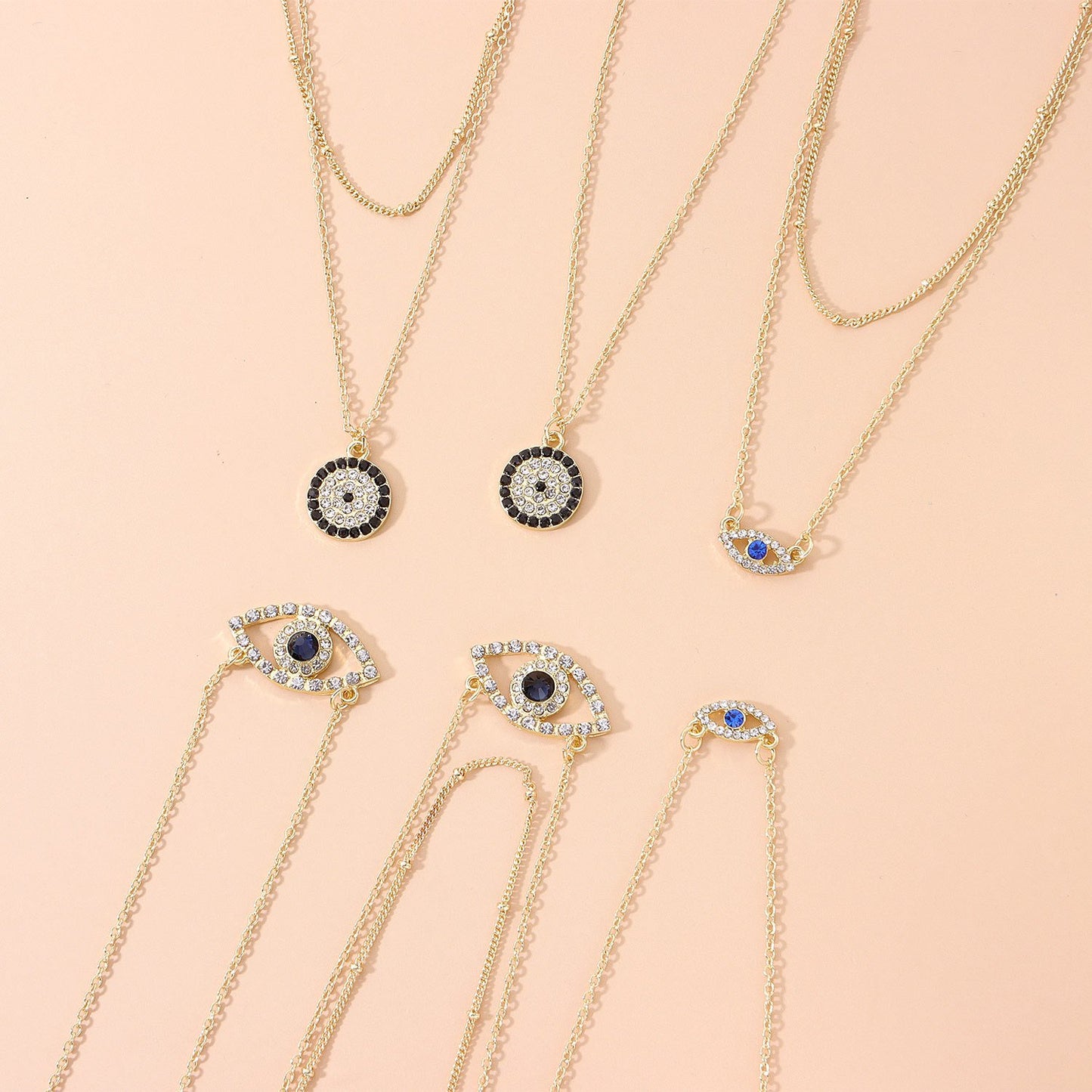 Jewelry 14K Full Diamond Round Geometric Pendant Necklace Women's Fashion Simple Devil's Eye Necklace