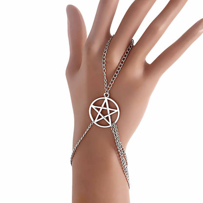 Jewelry Fashion Geometric Big Circle Pentagram Finger Chain Bracelet Hip Hop Exaggerated Trendy Female Hand Jewelry