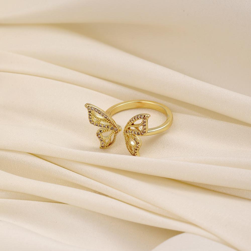 Fashion and simple big butterfly full of diamonds opening copper micro-inlaid zircon ring creative super fairy all-match ladies ring