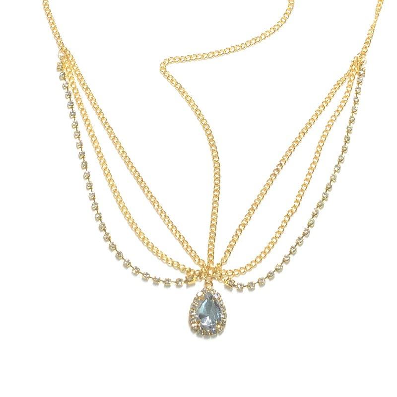 Crystal forehead pendant brow heart pendant headdress bride forehead chain water drop hair band head chain Bohemian ethnic headdress