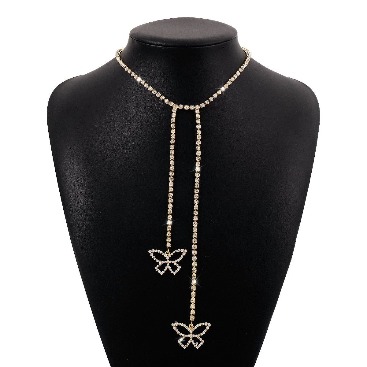 N1737 Claw Chain Rhinestone Tassel Butterfly Long Necklace Sweet Cool Elegant Fashion Niche Geometric Necklace