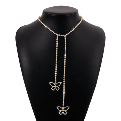 N1737 Claw Chain Rhinestone Tassel Butterfly Long Necklace Sweet Cool Elegant Fashion Niche Geometric Necklace