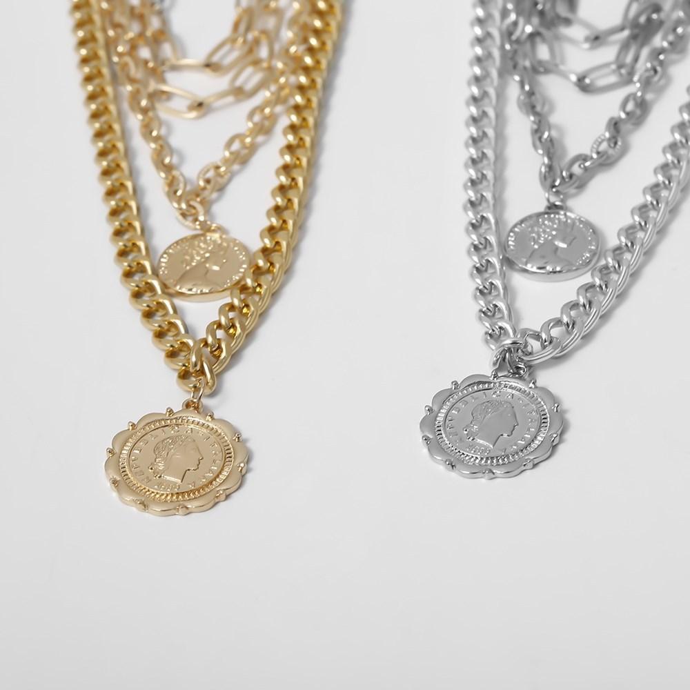 Jewelry Heavy Metal Texture Queen Embossed Pendant Necklace Sweater Chain Female Simple Multilayer Necklace