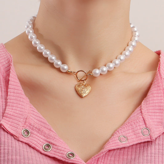 Jewelry Valentine's Day openable cover love simple OT buckle baroque pearl necklace female niche design sense