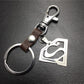 Game surrounding superman Superman logo double-layer stainless steel pendant leather keychain