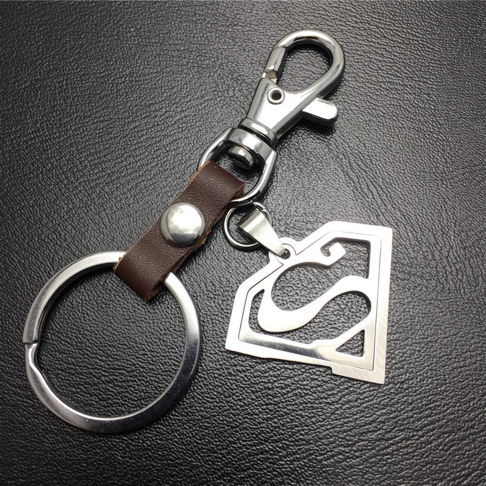 Game surrounding superman Superman logo double-layer stainless steel pendant leather keychain
