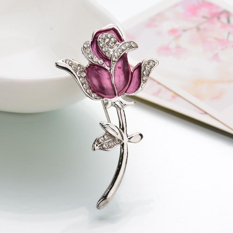 Rose Crystal Brooch Temperament Ladies Coat Jewelry Wedding Bridal Corsage