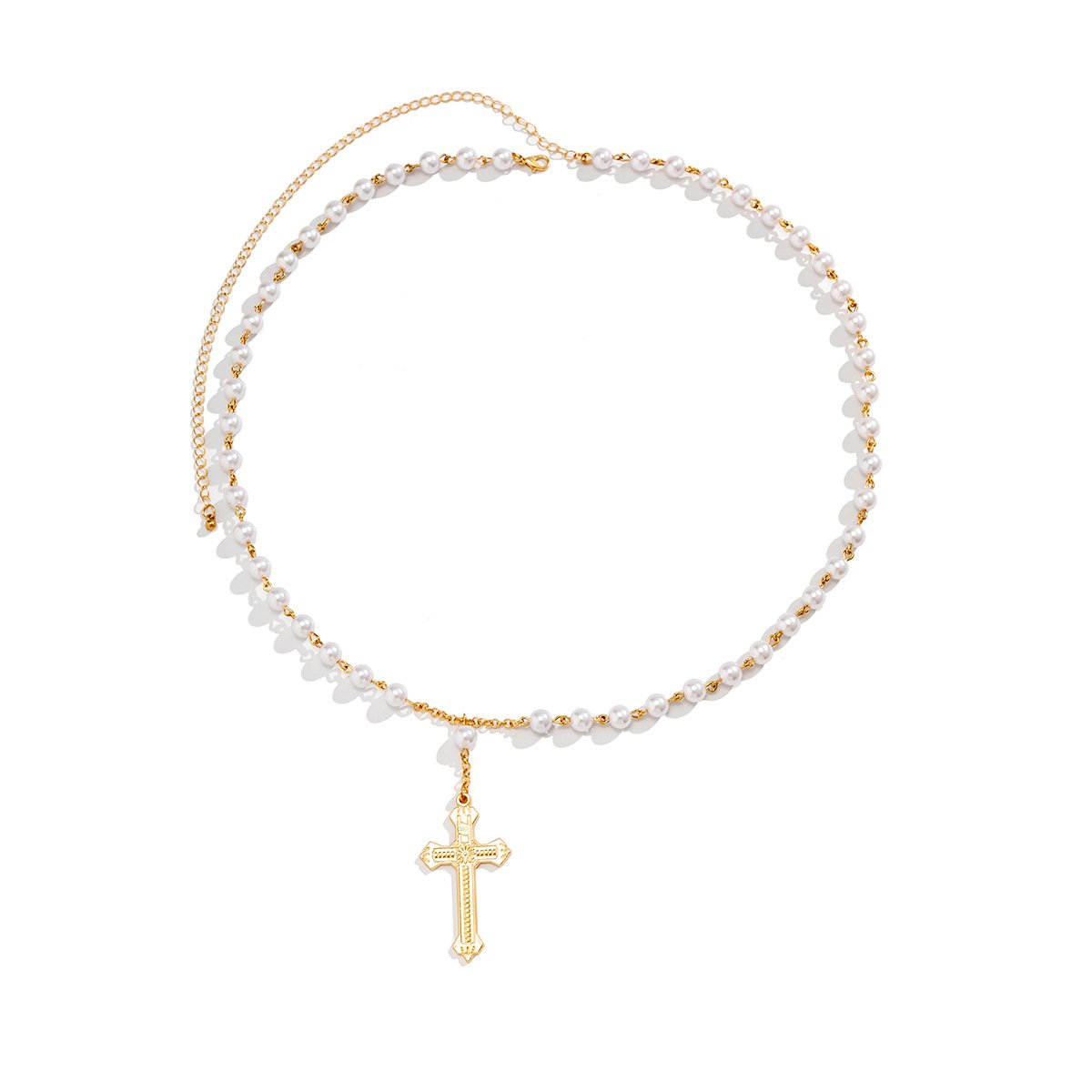 Jewelry Temperament Imitation Pearl Retro Pattern Cross Waist Chain Simple Beaded Versatile Body Chain