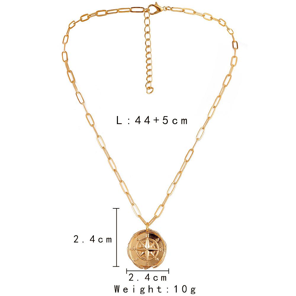 Fashion simple light luxury niche metal hollow retro compass coin pendant necklace female