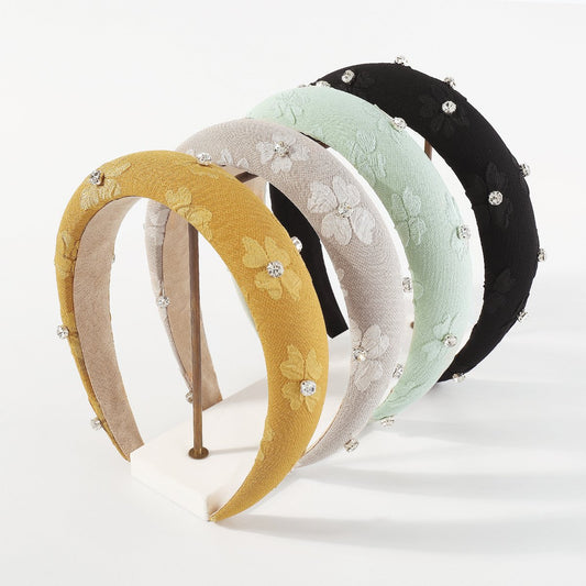 F4925 Simple Small Fresh Fashion Geometric Headband Candy Color Rhinestone Sponge Fabric Flower Headband