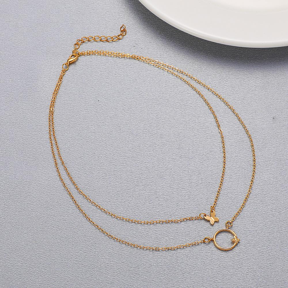 Simple double-layer butterfly necklace ins niche design net red sweet clavicle chain retro stacked necklace